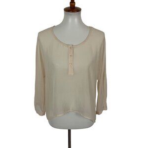 Sparkle and Fade Sheer Cream Blouse Medium Long Sleeve Romantic Girly Date Night